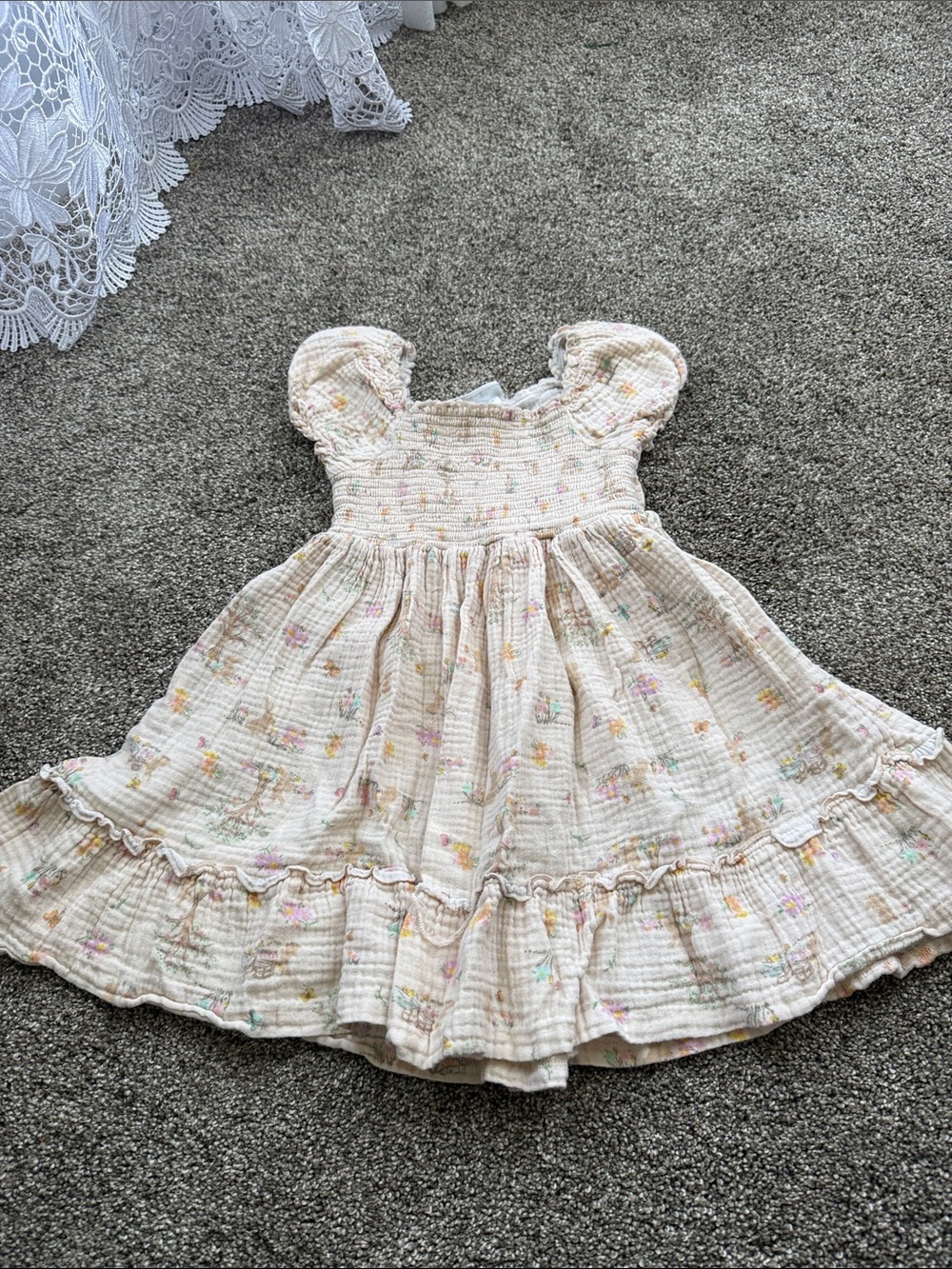 Bonnie Jean Cream Floral Smocked Ruffle Dress
